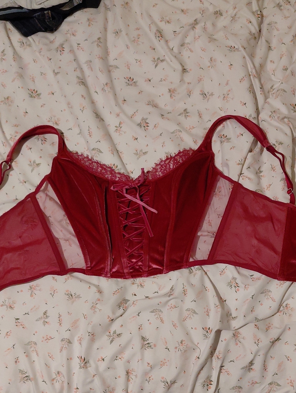 Victoria's Secret Red Lace-Up Satin Bustier Bra